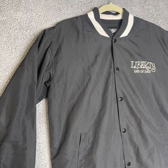 Vintage Liberty Varsity Jacket Mens XL Black Button Front Slim Fit - Picture 6 of 13